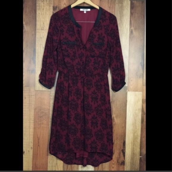 Daniel Rainn Baroque Print High-Low Dress |3/4 Sleeve Pleated Waist Boho Chic - Picture 6 of 9